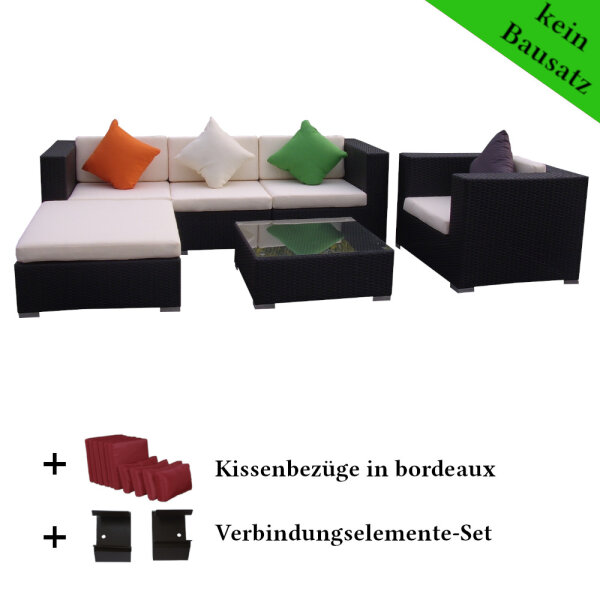 Poly Rattan Gartenmöbel Florida schwarz Alu Garnitur Lounge Garten Sitzgruppe Gartenset