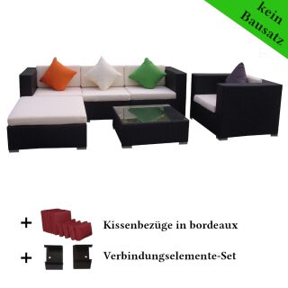 Poly Rattan Gartenmöbel Florida schwarz Alu Garnitur Lounge Garten Sitzgruppe Gartenset