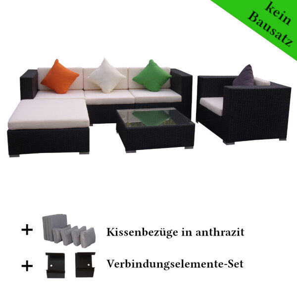 Poly Rattan Gartenmöbel Florida schwarz Alu Garnitur Lounge Garten Sitzgruppe Gartenset