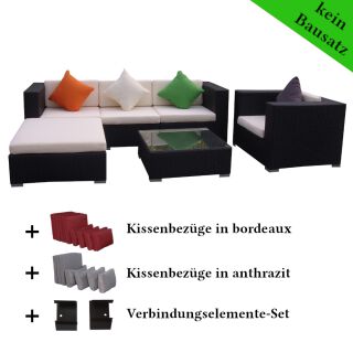 Poly Rattan Gartenmöbel Florida schwarz Alu Garnitur Lounge Garten Sitzgruppe Gartenset