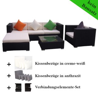 Poly Rattan Gartenmöbel Florida schwarz Alu Garnitur Lounge Garten Sitzgruppe Gartenset