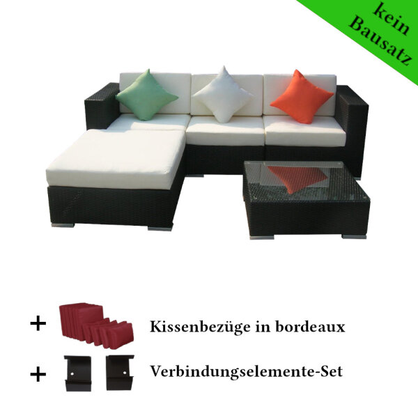 Poly Rattan Gartenmöbel Houston schwarz Alu Garnitur Lounge Garten Sitzgruppe Gartenset