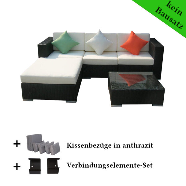Poly Rattan Gartenmöbel Houston schwarz Alu Garnitur Lounge Garten Sitzgruppe Gartenset
