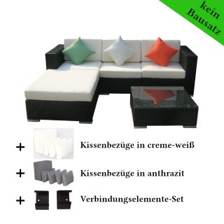 Poly Rattan Gartenmöbel Houston schwarz Alu Garnitur Lounge Garten Sitzgruppe Gartenset