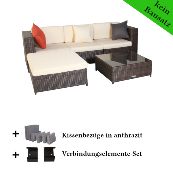 Poly Rattan Gartenmöbel Barcelona mix-braun Garten Möbel Set Lounge Gartenlounge Sitzgruppe Garnitur