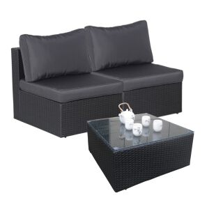 Poly Rattan Gartenmöbel 2x Mittelteil anthrazit und 1 xTisch Alu Garnitur Lounge Garten