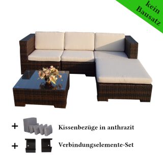 Poly Rattan Gartenmöbel California schwarz Alu Garnitur Lounge Garten Sitzgruppe Gartenset